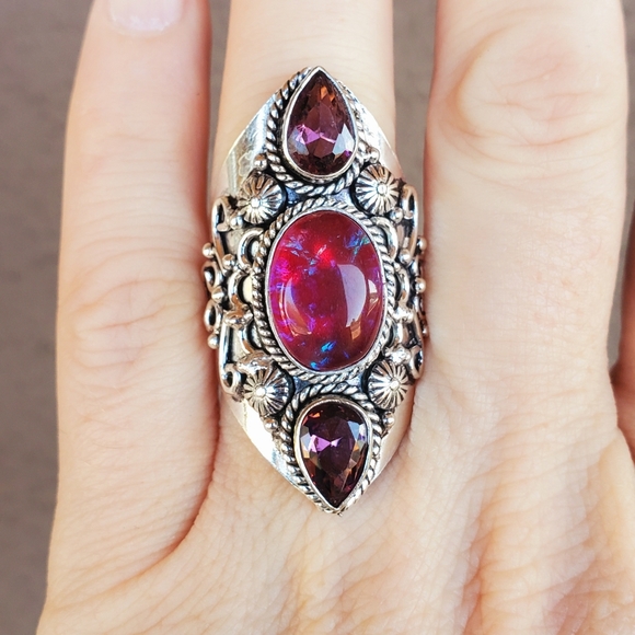 New Triplet Opal & Amethyst 925 Silver Statement Ring. - Picture 8 of 10